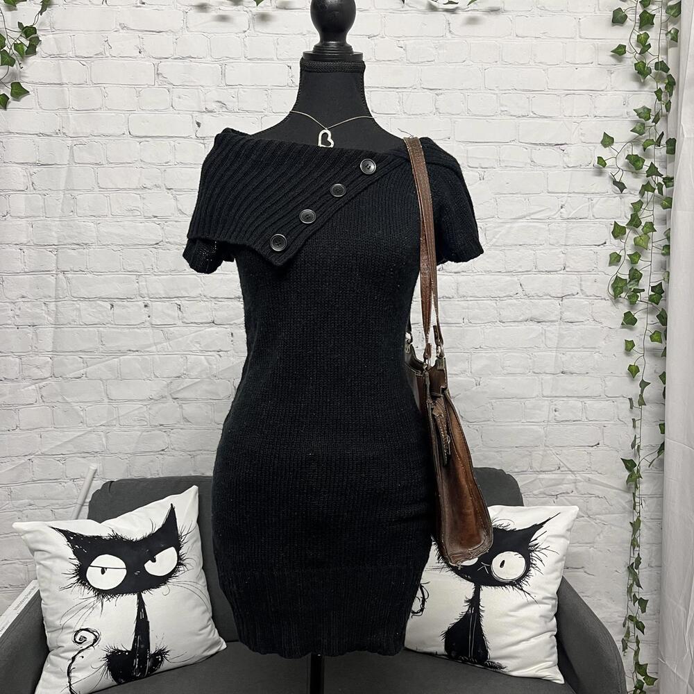 00s black off the shoulder adjusted mini dress - Picture 1 of 6